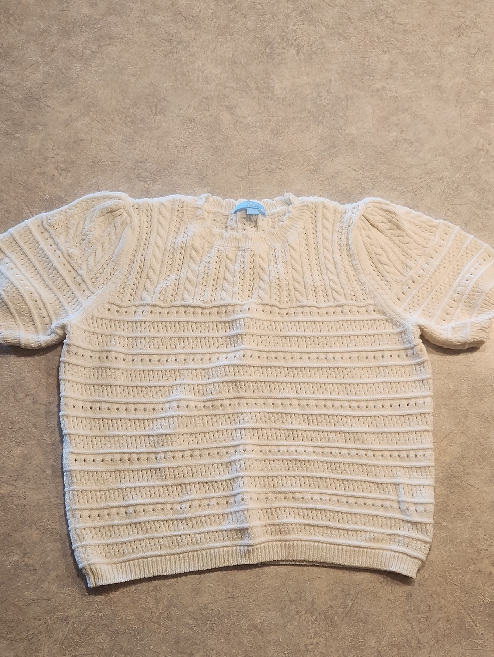 Draper James Cream Short-Sleeve Cable Knit Pullover